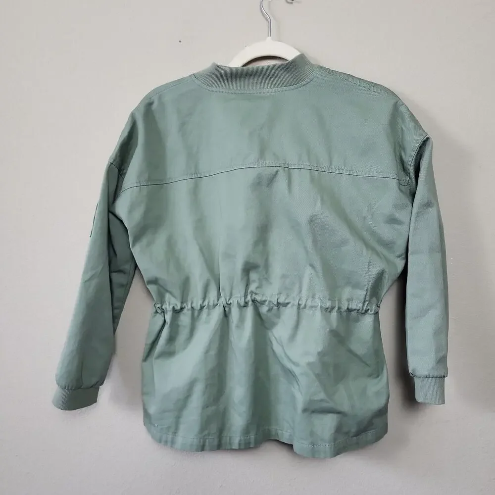Cat‎ & Jack Girls Green Cotton Full Zip Long Sleeve Bomber Jacket Size Large